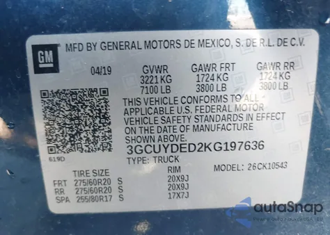 2019 Chevrolet Silverado 1500 Lt from USA, damaged, VIN 3GCUYDED2KG197636